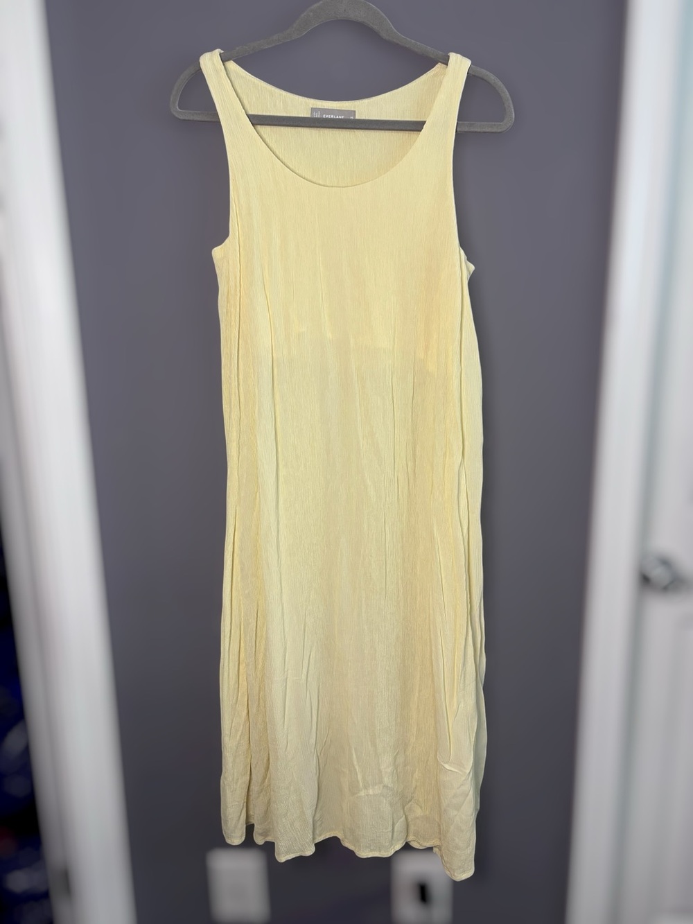 Everlane The Crinkle Tank Midi Dress Light Yellow XS